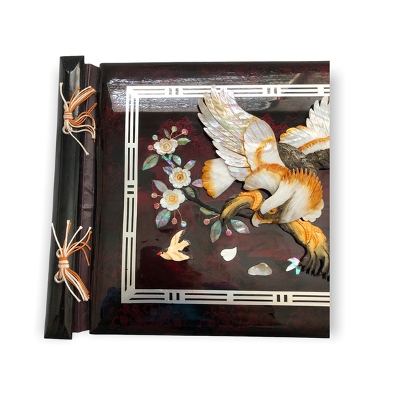Stunning Vintage Asian Carved Eagle Abalone Inlay Photo Album - Picture 9 of 16